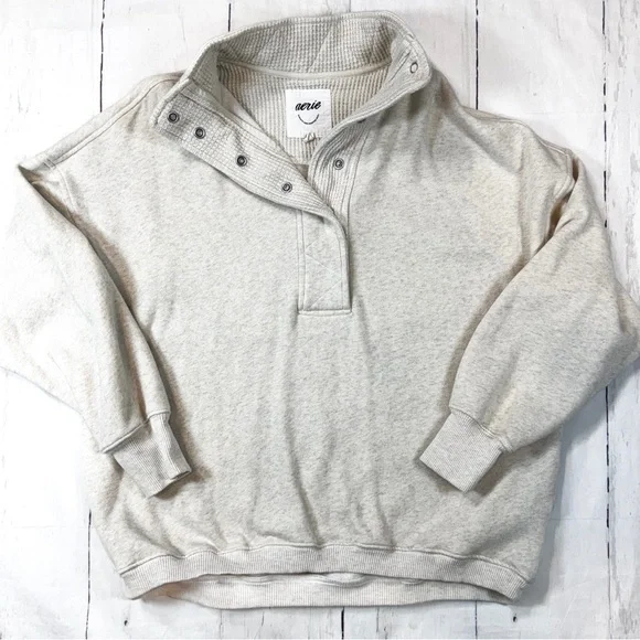 Aerie Oatmeal Textured Oversized Pullover EUC - Picture 2 of 3